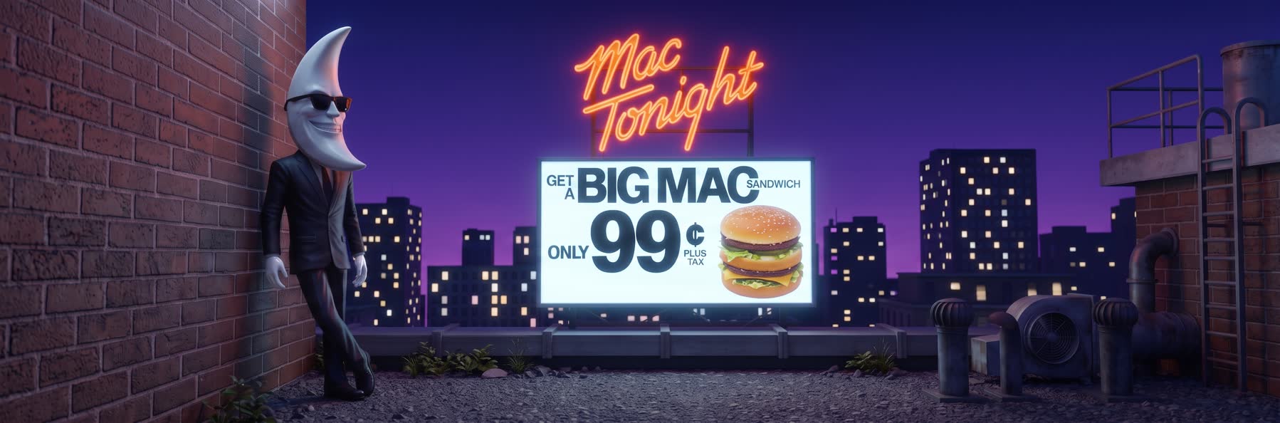 Mac Tonight overlooking the city at midnight